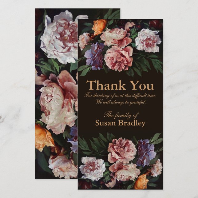 Peonies Painting 3 Sympathy Tack Photo Card (Fram/baksida)