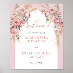 peonies pampas boho arch bröllop välkommen poster