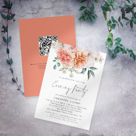 Peonies Peach Coral Qr Code Bröllop Evening Party Inbjudningar