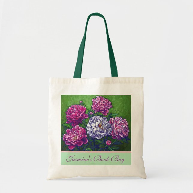 Peonies Personal Bok Bag Tygkasse (Framsidan)