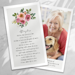 Peonies Photo Memorial Funeral Prayer Card Visitkort