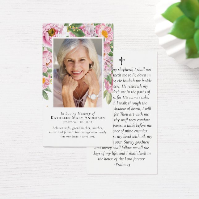 Peonies Photo Memorial Prayer Card Visitkort (Skivbord)
