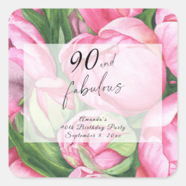 Peonies Ro 90:e Födelsedagsfest Fyrkantigt Klistermärke