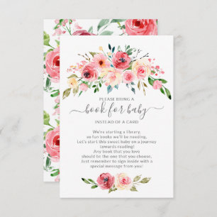 Peonies Ro Blommigt Baby Shower Bok för Baby Tilläggskort