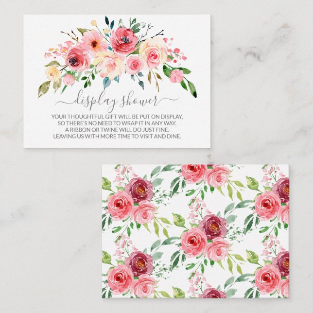 Peonies Ro Blommigt Baby Shower Gift Visning Tilläggskort (Fram/baksida)