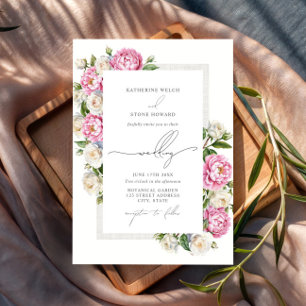 Peonies & Ro Blommigt Elegant Garden Wedding Weddi Inbjudningar