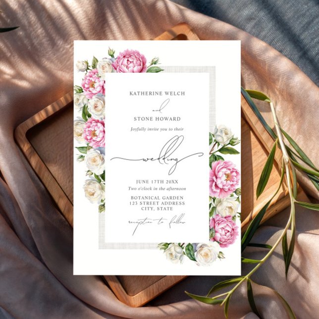 Peonies & Ro Blommigt Elegant Garden Wedding Weddi Inbjudningar (Skapare uppladdad)