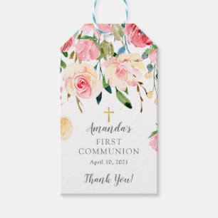 Peonies Ro Blommigt First Communion Favor Gift Mär Presentetikett