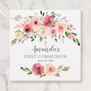 Peonies Ro Blommigt First Heliga Communion Gåvor Etiketter