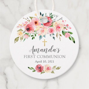 Peonies Ro Blommigt First Heliga Communion Gåvor Etiketter