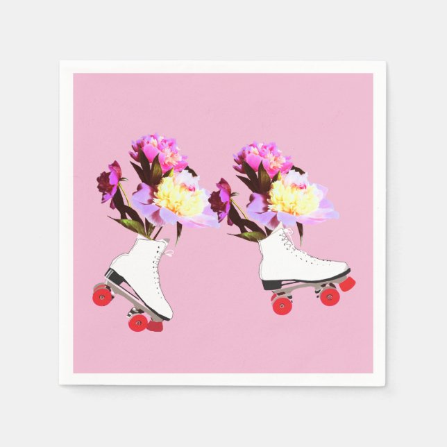 Peonies, Roller Skates Cocktail Napkin Pappersservett (Framsidan)