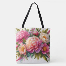 Peonies Rosa Blommigt Large Tote Bag Tygkasse