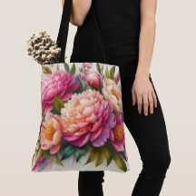 Peonies Rosa Blommigt Large Tote Bag