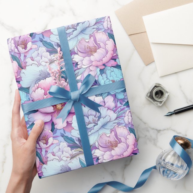 Peonies Rosa Blue Lavender Benice Roll of Presentpapper (Gifting)