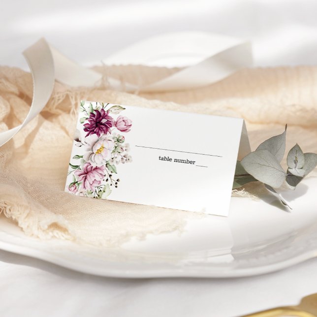 Peonies Rosa Burgundy Blommigt Bröllop Place Card Placeringskort (Skapare uppladdad)