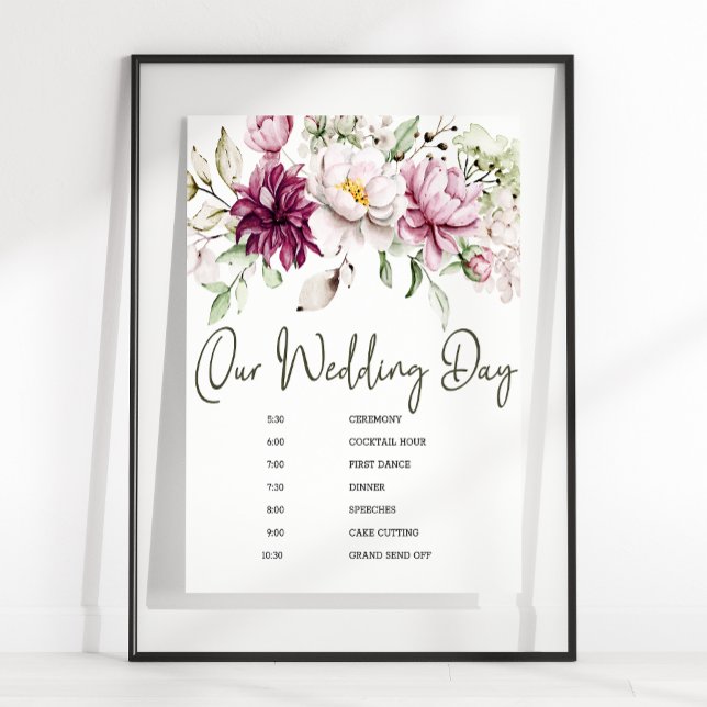 Peonies Rosa Burgundy Blommigt Bröllop Schedule Si Poster (Skapare uppladdad)