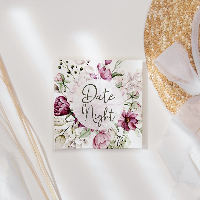 Peonies Rosa Burgundy Blommigt Datum Nattkort Fyrkantigt Visitkort (Skapare uppladdad)