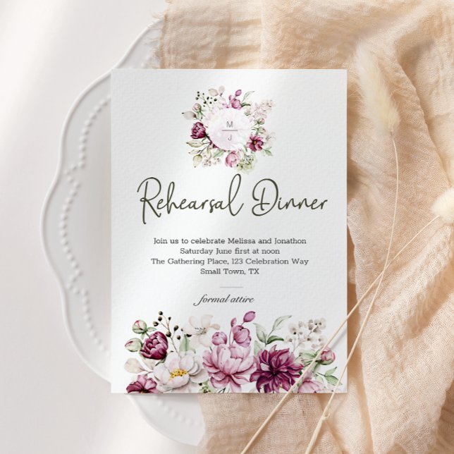 Peonies Rosa Burgundy Blommigt Rehearsal Middag (Skapare uppladdad)