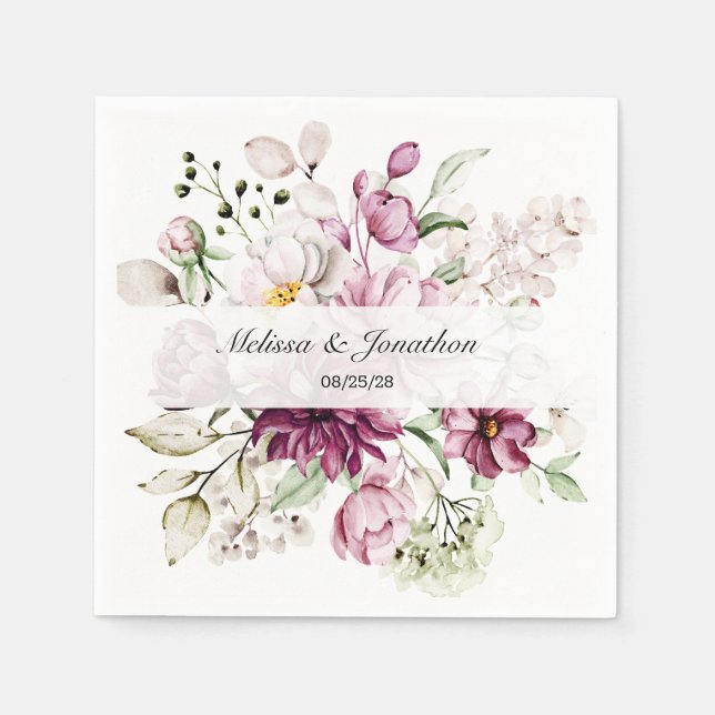 Peonies Rosa Burgundy Blommigt Romantic Bröllop Pappersservett (Framsidan)