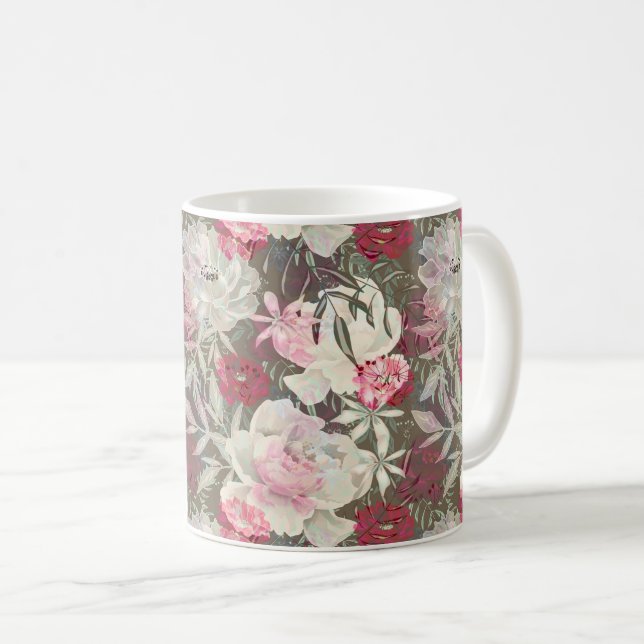 Peonies rosa ros blommor blomsterträdgård bouquet kaffemugg (Framsida höger)