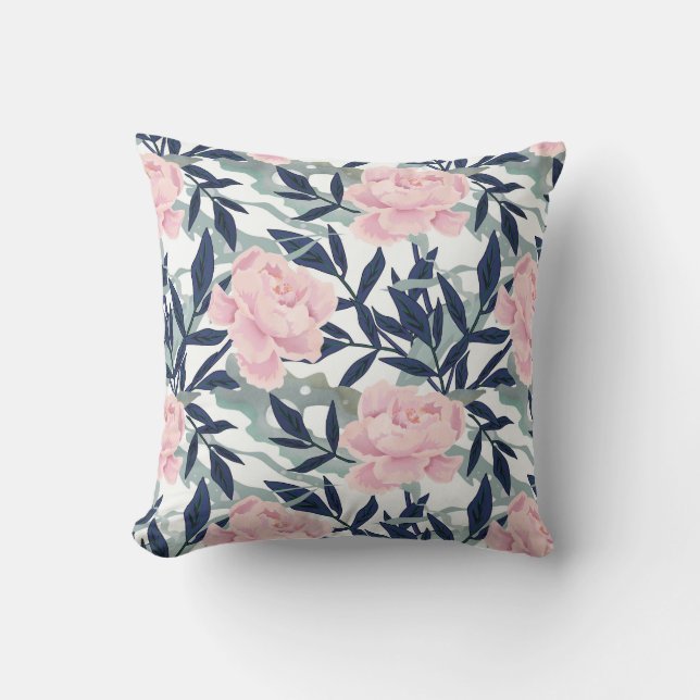 Peonies rosa ros blommor blomsterträdgård bouquet kudde (Framsida)
