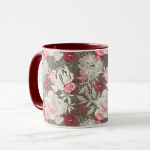 Peonies rosa ros blommor blomsterträdgård bouquet mugg