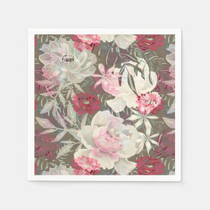 Peonies rosa ros blommor blomsterträdgård bouquet pappersservett