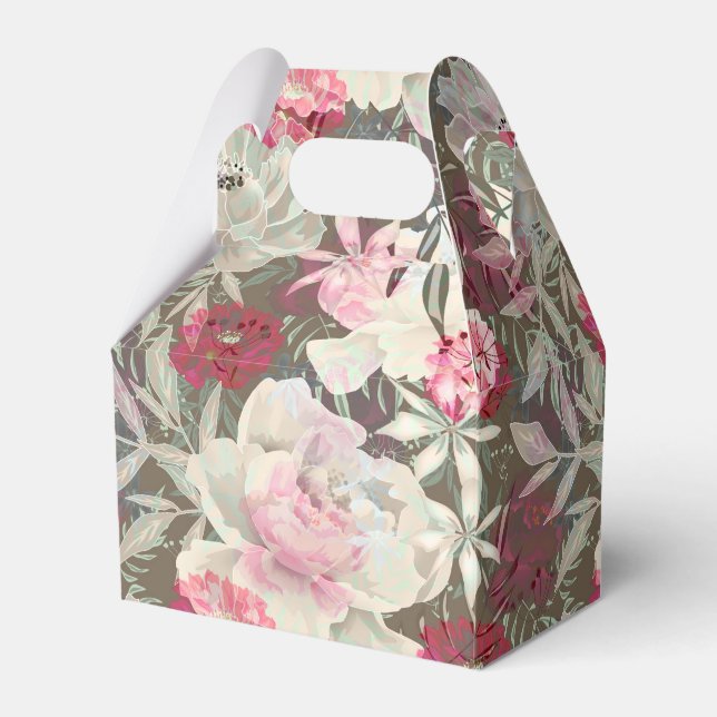 Peonies rosa ros blommor blomsterträdgård bouquet presentaskar (Framsidan Sidan)