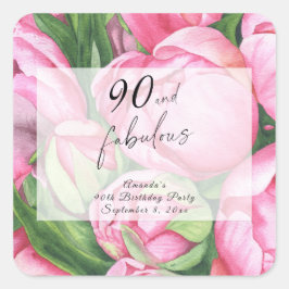 Peonies Rosor 90-årsfest Fyrkantigt Klistermärke