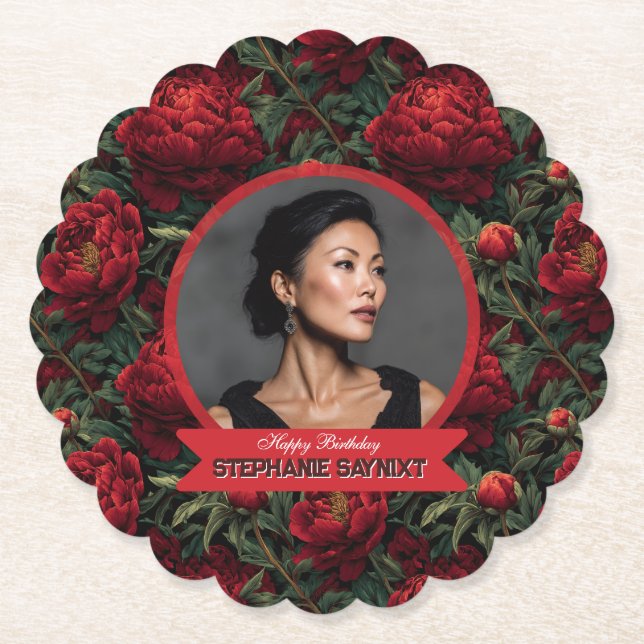  Peonies Theme Birthday  Underlägg Papper (Framsida)