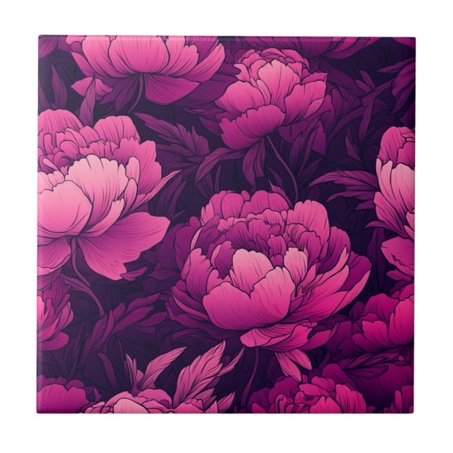Peonies Tiles, unik Inredingsdesign Kakelplatta (Framsidan)