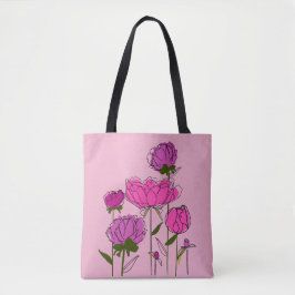 Peonies Tote Bag Tygkasse