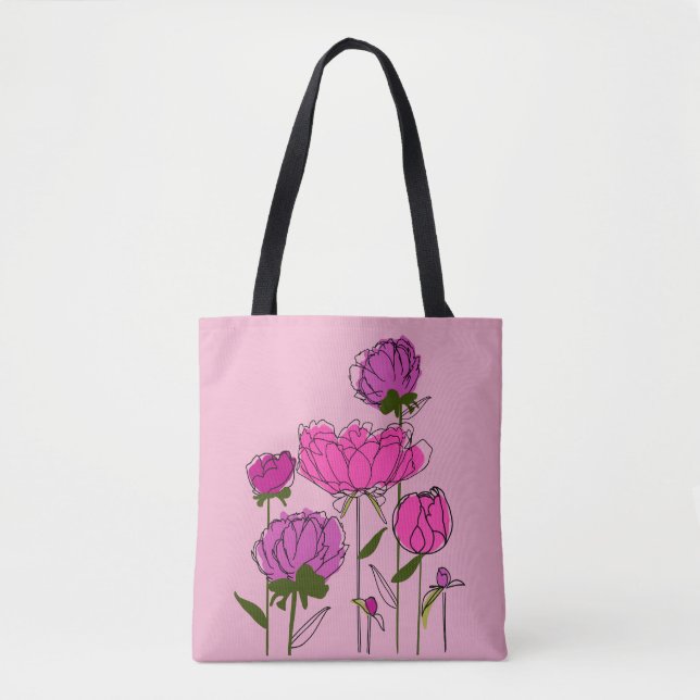 Peonies Tote Bag Tygkasse (Framsida)