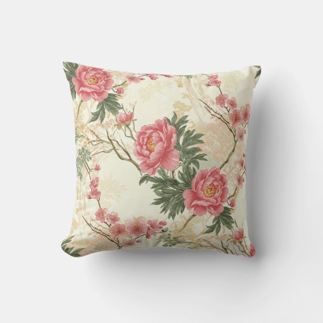 Peonies trowalls -vintage blommigt kudde (Framsida)
