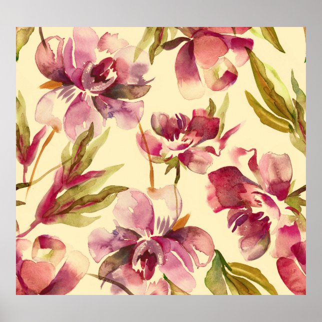 Peonies Watercolor: Seamless Background Bliss Poster (Framsidan)