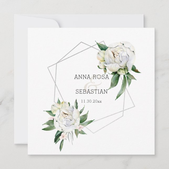 *~* PEONY AR15 Blommigt QR OSA Ram Bröllop Inbjudningar (Framsida)