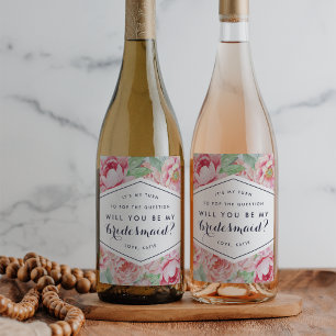 Peony be My Bridesmaid Vin eller Sparkling Vin Lab Vinflaska Etikett