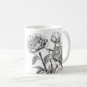 Peony bläck teckning kaffemugg