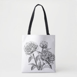 Peony bläck teckning tygkasse