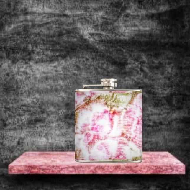 Peony Bliss Vinyl Wrapped Flask Fickplunta (This Peony Bliss Hip Flask, displays Victorian aspects, in its design!)