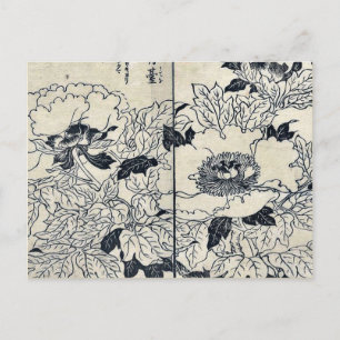 Peony blommars by Tachibana, Yasukuni Ukiyoe Vykort