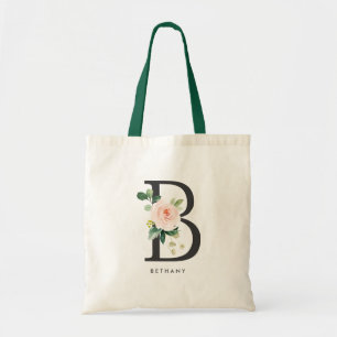 Peony Blommig Bokstav B Svart Monogram Brudtärna Tygkasse