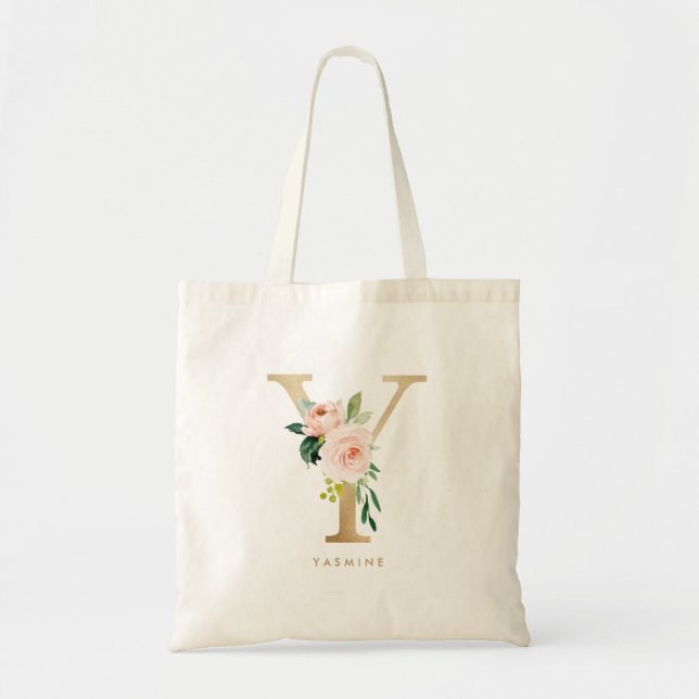 Peony Blommig Bokstav Y Guld Monogram Brudtjänstef Tygkasse (Framsidan)