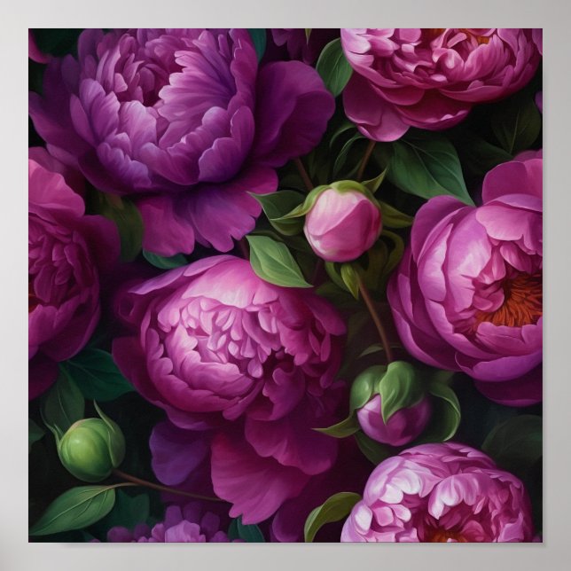 Peony Blommigt Art Poster (Framsidan)