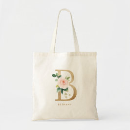 Peony Blommigt Brev B Guld Monogram Bridesmaid Tygkasse