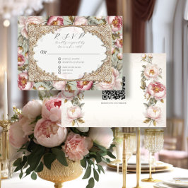 Peony Blommigt Elegant Guld Rosa och Sage Bröllop OSA Kort