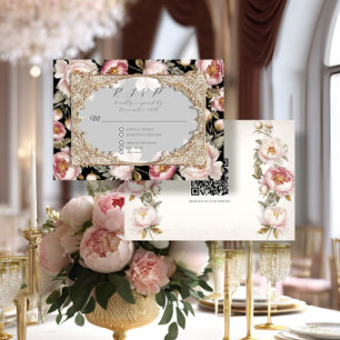 Peony Blommigt Elegant Guld Rosa och svart Bröllop OSA Kort