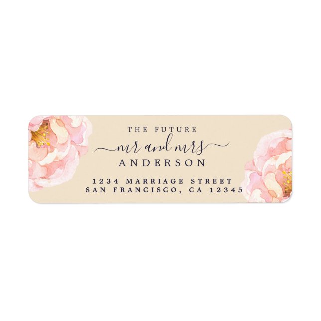 Peony Blommigt Future Mr. Bröllop Returadress Etikett (Framsidan)