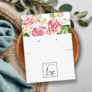 Peony Blommigt Logotyp Earring Necklace Visning Visitkort