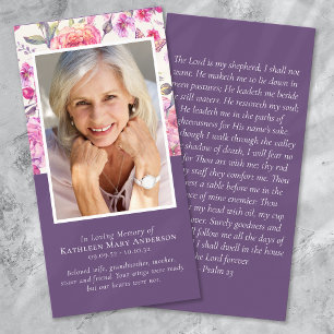 Peony Blommigt Memorial Prayer Bookmark